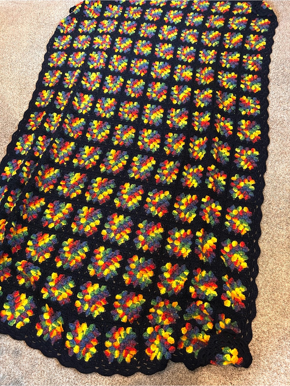 Handmade Crocheted Afghan Blanket. 50x73”. Rainbow. Pride. Grandmacore. Cottage